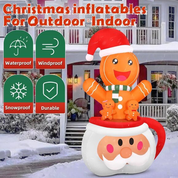 ⚡6FT Christmas Inflatable Gingerbread Rotating Lights Outdoor Decoration - Picture 7 of 7